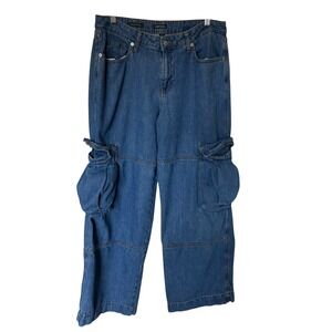 Wild Fable Womens Mid Rise Baggy Cargo Jeans Blue Denim Wide Leg Size 10R